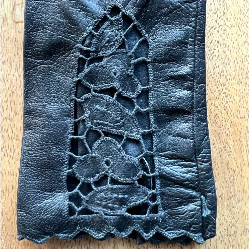 Vintage, black soft leather lace gloves